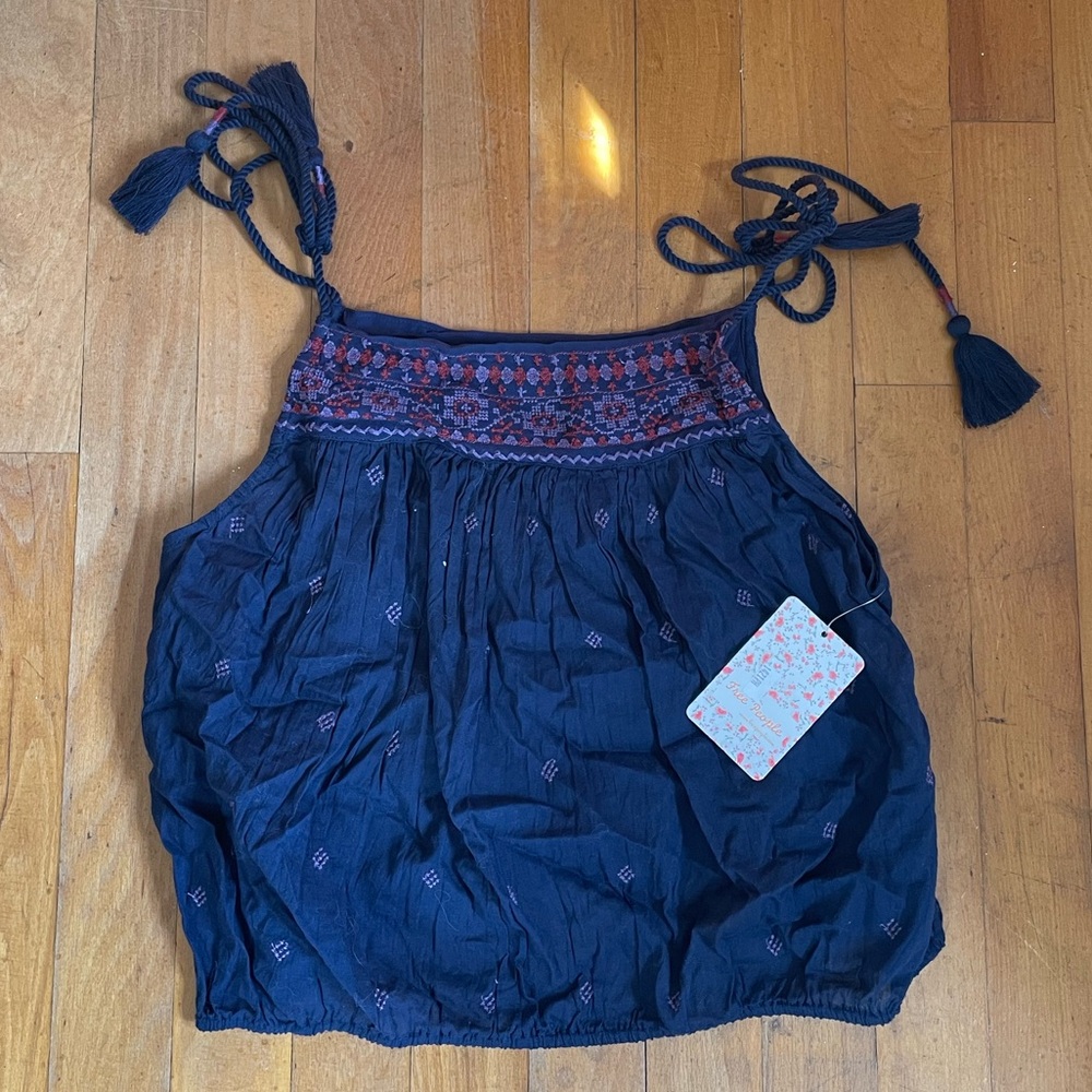 Free People Blue Embroidered Top